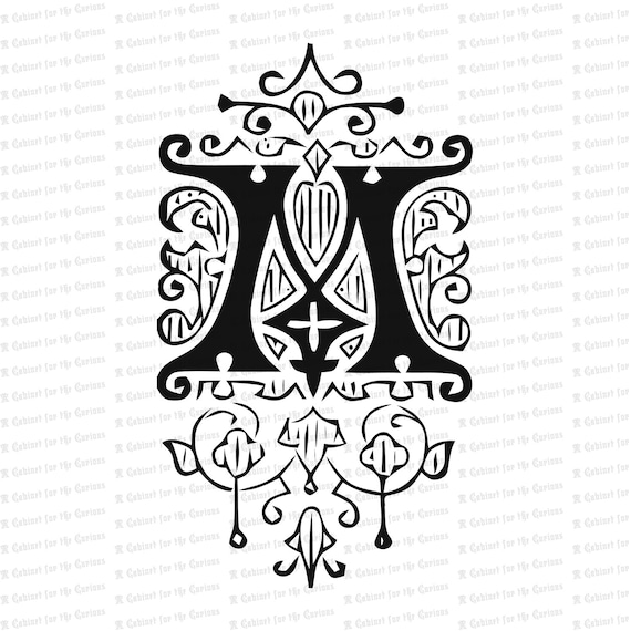 Download Ornamental Penwork Initial Letter M Vector Clipart Vintage Etsy