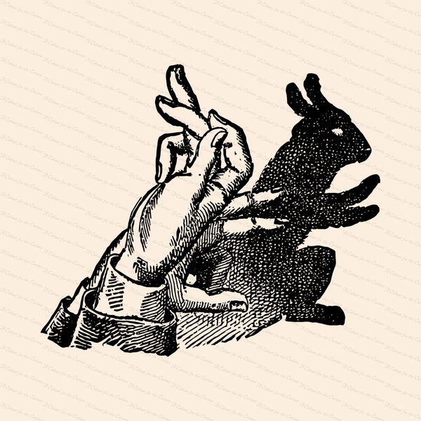 Vintage Victorian Shadow Puppet | 1890s Rabbit Shadow Vector Clipart | Bunny, Hare Hand Shadow Puppetry, Puppets | Download SVG PNG JPG