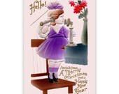 Printable Flat Card: Merry Christmas Happy New Year Victorian Era Reproduction Hello Antique Telephone 4x6 Print Ready JPG Download Digital