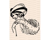 Flapper with Hat and Feather Boa Smiling over Shoulder | Vintage 1920s Woman Vector Clip Art Instant Download | SVG PNG JPG