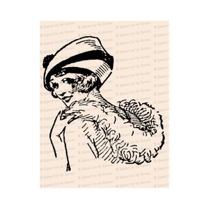 Flapper with Hat and Feather Boa Smiling over Shoulder Vintage 1920s Woman Vector Clip Art Instant Download SVG PNG JPG image 1