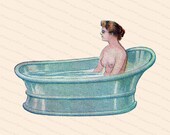 Edwardian Lady in Bathtub | Vintage Antique Water Cure | Woman in Old Fashioned Tub Color Vector Clipart Instant Download SVG PNG JPG