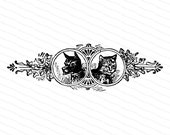 Victorian Dog and Cat Design Element | Antique Vintage Fancy Pets Vector Clip Art SVG PNG JPG Instant Digital Download