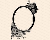 Vintage Edwardian Frame with Roses | Antique Oval Frame with Flowers | Vector Instant Download SVG PNG JPG