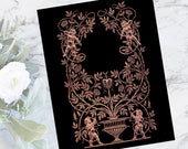 Cupids and Roses Gold Distressed "Embossed" Look Valentine's Day Border | Vintage Edwardian Frame Color Wedding Vector Clipart | SVG PNG JPG