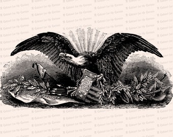 ヴィンテージの愛国的な白頭鷲 | 盾、オリーブの枝、憲法、矢印