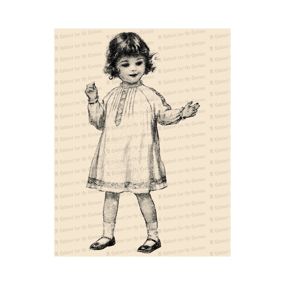 Vintage Little Girl in Dress With Curly Hair Curly Haired Edwardian Child  Antique Children Vector Clipart Instant Download SVG PNG JPG 