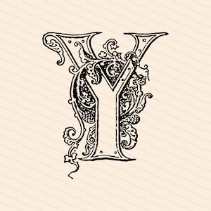 Pluma ornamental letra inicial Y vector clipart / vintage edwardiano mayúscula y, monograma antiguo de fantasía SVG PNG JPG