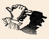 Vintage Victorian Shadow Puppet | 1890s Man Wearing Hat Shadow Vector Clipart | Human Head Hand Shadow Puppetry | Download SVG PNG JPG