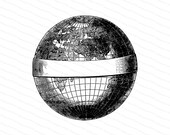 Victorian Blank Banner Encircling Globe Vector Clip Art | Vintage Worldwide Banner | Digital Instant Download SVG PNG JPG