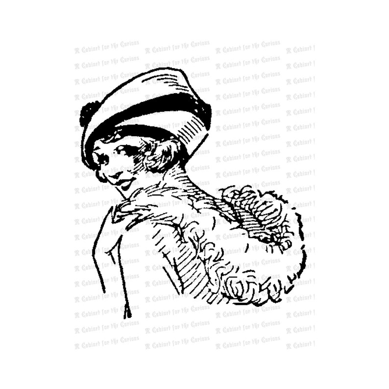 Flapper with Hat and Feather Boa Smiling over Shoulder Vintage 1920s Woman Vector Clip Art Instant Download SVG PNG JPG image 2