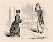 Victorian Gentleman Tipping Hat to Lady | Vintage Antique Man and Woman Meeting | Greeting Vector Clip Art SVG PNG JPG