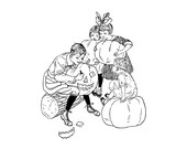 Digital Vintage 1910s Halloween Children Making Jackolantern Vector Clipart | Kids Carving Jack-o-Lanterns Instant Download SVG PNG JPG