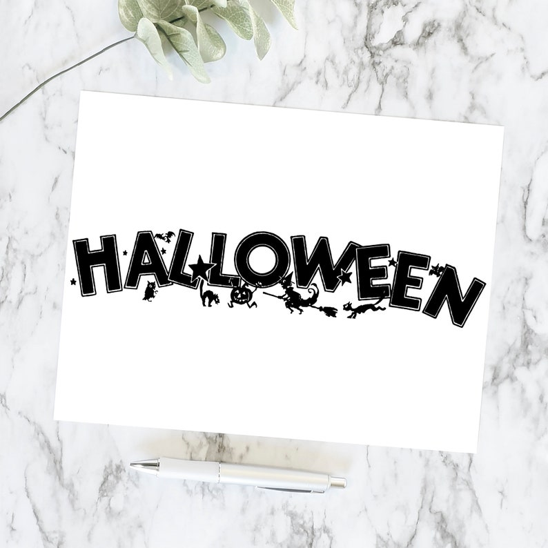 Digital Vintage 1920s Halloween Title Element Vector Clipart Bats Owl Witch Black Cats Jack-o-Lantern Spooky Header Download SVG PNG JPG image 3