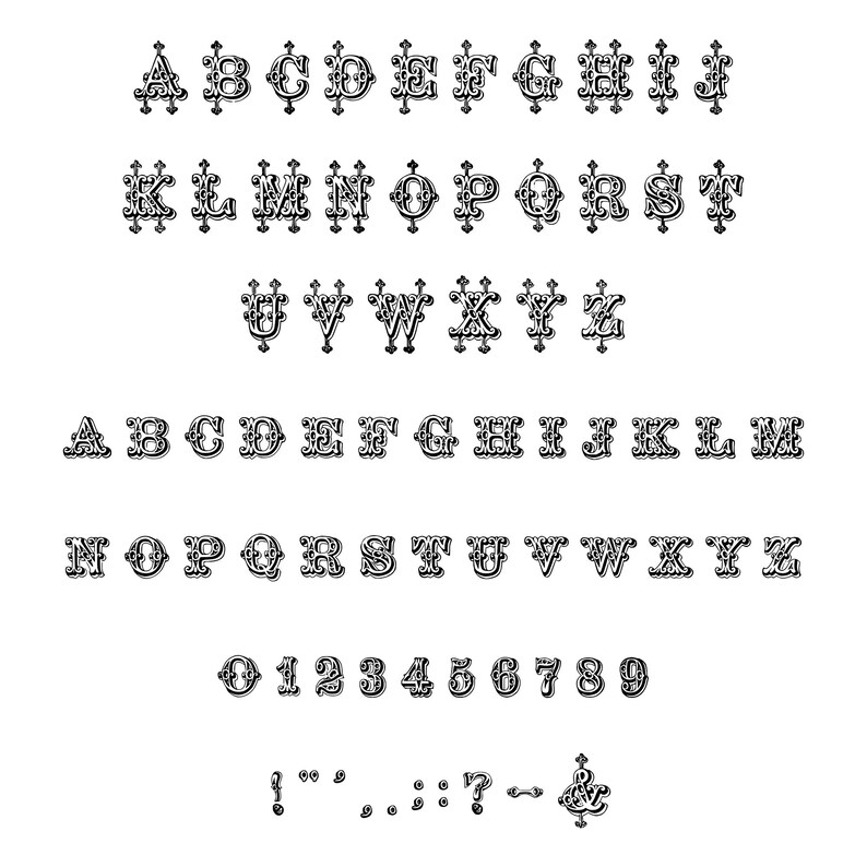 Download Vintage Uppercase Lowercase Serif Letters Punctuation Svg Png Numbers Victorian Canon Minaret Ornamental Alphabet Vector Clipart Clip Art Art Collectibles Delage Com Br