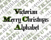 Vector Clipart Victorian Christmas Alphabet | Vintage 1880s Christmas Letters | Calligraphy Uppercase and Lowercase SVG & PNG