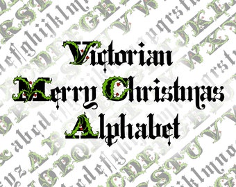 Vector Clipart Victorian Christmas Alphabet | Vintage 1880s Christmas Letters | Calligraphy Uppercase and Lowercase SVG & PNG