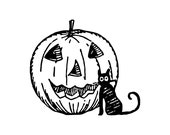 Digital Vintage 1920s Halloween Cute Black Cat with Jackolantern Vector Clipart | Jack-o-Lantern Instant Download SVG PNG JPG