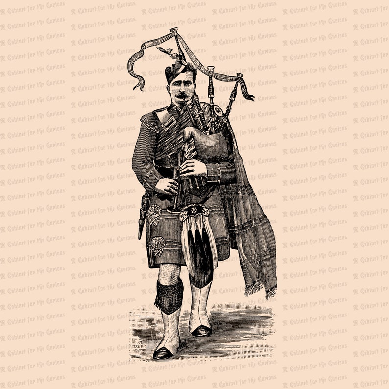 Digital Vintage Victorian Piper Traditional Scottish Dress Antique Bagpipes Clip Art SVG PNG JPG image 1