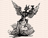 Georgian Era Bottle Imp Raising Glass Vintage Vector Clip Art | Antique Devil, Demon, Alcohol, Booze, Gin | Instant Download SVG PNG JPG