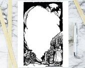 Digital Vintage 1920s Witch & Children Halloween Border Vector Clipart | Bats Black Cat Kids Witch Spooky SVG PNG JPG