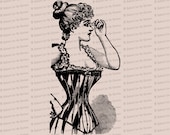 Digital Vintage Victorian Lady in Corset with Lorgnette |  Corseted Woman with Eyepiece Vector Clip Art Instant Download SVG PNG JPG