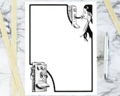 Vintage Old Fashioned Telephone Border | Vector Clipart Phone Frame l Communication Woman Talking Call Digital Download SVG PNG JPG