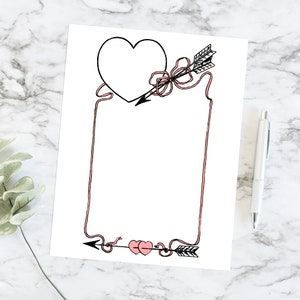 Vintage Hearts, Arrows, & Ribbon Border | Antique Edwardian Valentine&#39;s Day Frame | Vector Romantic Clip Art SVG PNG JPG Color
