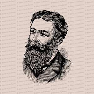 Digitaler Vintage Bärtigen Mann | Vektor Clip Art Gentleman mit Bart und Schnurrbart Sofort Download SVG PNG JPG