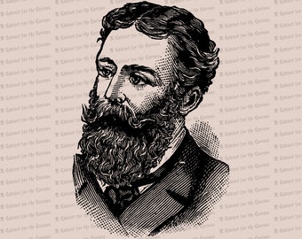 Digital Vintage Bearded Victorian Man | Vector Clip Art Gentleman with Beard and Mustache Instant Download SVG PNG JPG