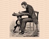 Digital Vintage Seated Victorian Man Writing Letter at Desk | Vector Clipart Instant Download SVG PNG JPG
