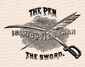 Victorian The Pen is Mightier than the Sword Illustration | Vintage Adage, Saying Vector Clipart Instant Download SVG PNG JPG