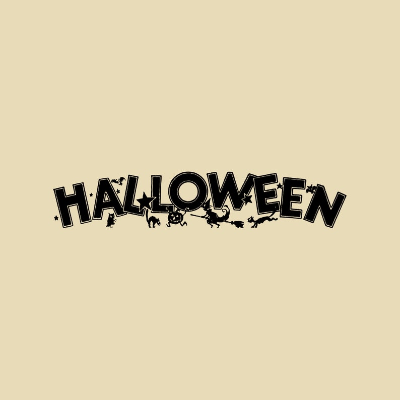 Digital Vintage 1920s Halloween Title Element Vector Clipart Bats Owl Witch Black Cats Jack-o-Lantern Spooky Header Download SVG PNG JPG image 2