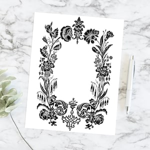 Digital Vintage Victorian Floral Frame | Vector Clipart Border Element | Instant Download SVG PNG JPG