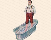 Edwardian Gentleman Taking a Foot Bath | Vintage Antique Water Cure | Man Standing in Tub Vector Color Clipart Instant Download PNG JPG SVG
