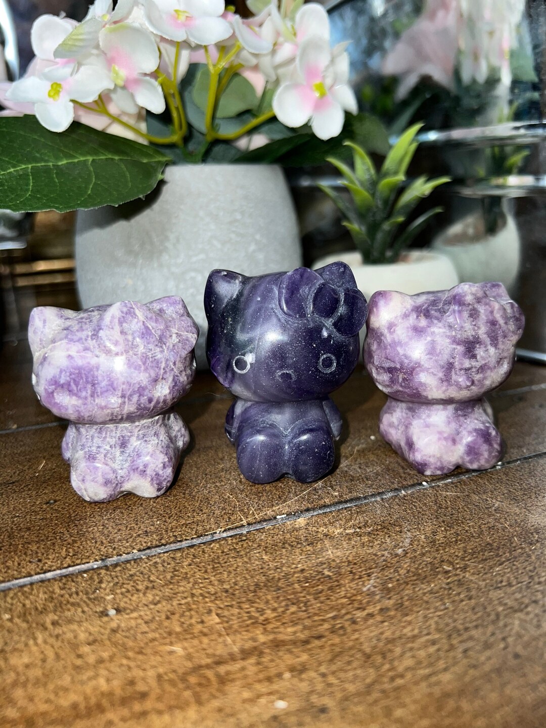 Lepidolite Hello Kitty Crystal Carvings Etsy
