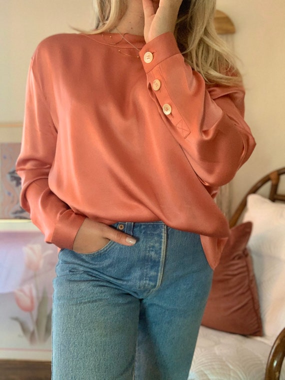 Vintage CELINE Silk Blouse | Button Up Silk Blouse