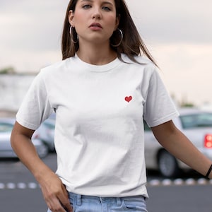 Tiny Embroidered Heart T-Shirt White - Unisex