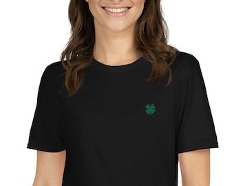 Embroidered Clover T-Shirt - Black Shirt, Green Clover