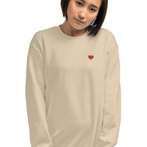 Tiny Embroidered Heart Sweatshirt available in white or sand