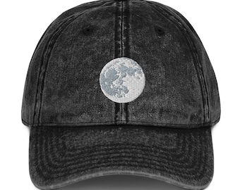 Moon Cap Embroidered Black Denim