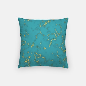 Turquoise Blue & Yellow Pillow Cover - Marble Design