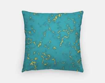 Turquoise Blue & Yellow Pillow Cover - Marble Design