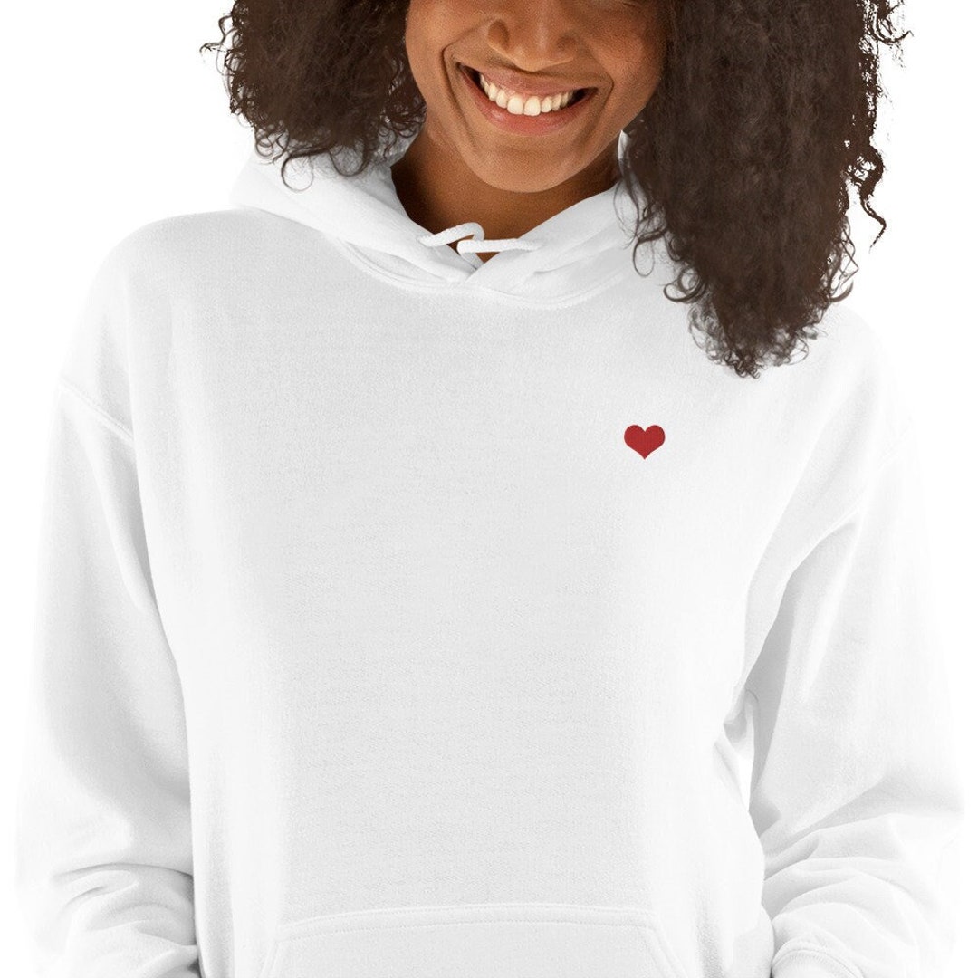 Tiny Embroidered Heart Hoodie Red Heart White or Sand Etsy