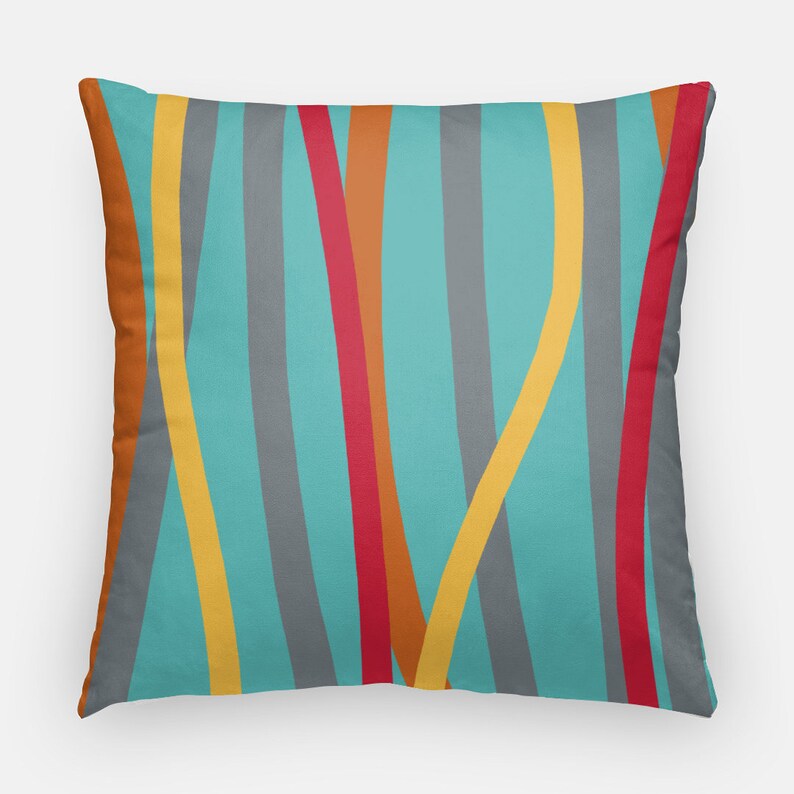 Teal Red Yellow Orange & Gray Pillow Cover 16 x 16 or 20 x Etsy