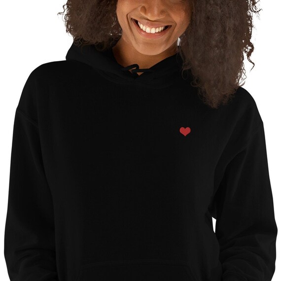 Tiny Embroidered Heart Hoodie Red Heart 