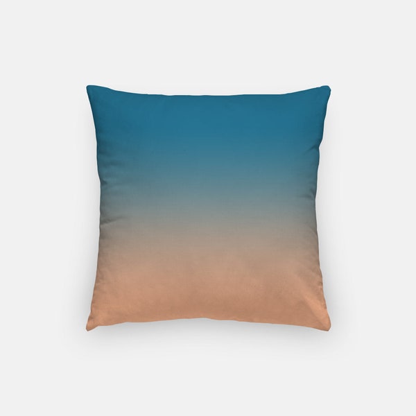 Sunset Ombre Pillow Cover. Deep Teal & Light Peach