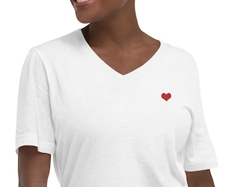 Tiny Heart Embroidered V-Neck T-Shirt