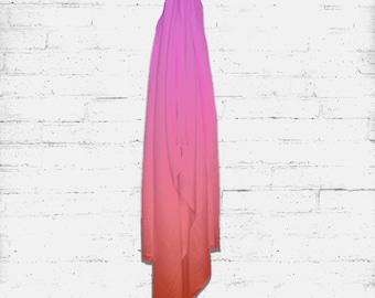 Bufanda de pashmina con degradado rosa fucsia y naranja, 187 x 69 cm.
