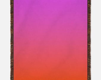 Manta tejida con efecto degradado rosa intenso y naranja, tapiz de 54" x 60".